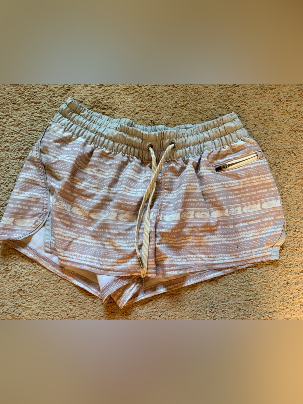 Vuori Clementine Mauve & Cream Striped Run Shorts